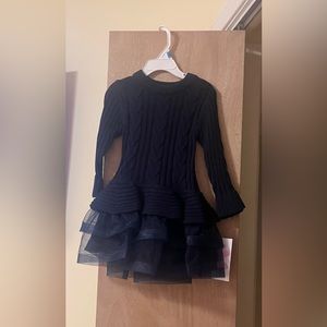 Girls Navy blue sweater dress with ruffle tulle size 24M